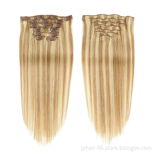 Wholesale Top Natural Remy Blonde Brown 100% Human Hair Clip In Hair Extensions For White Women